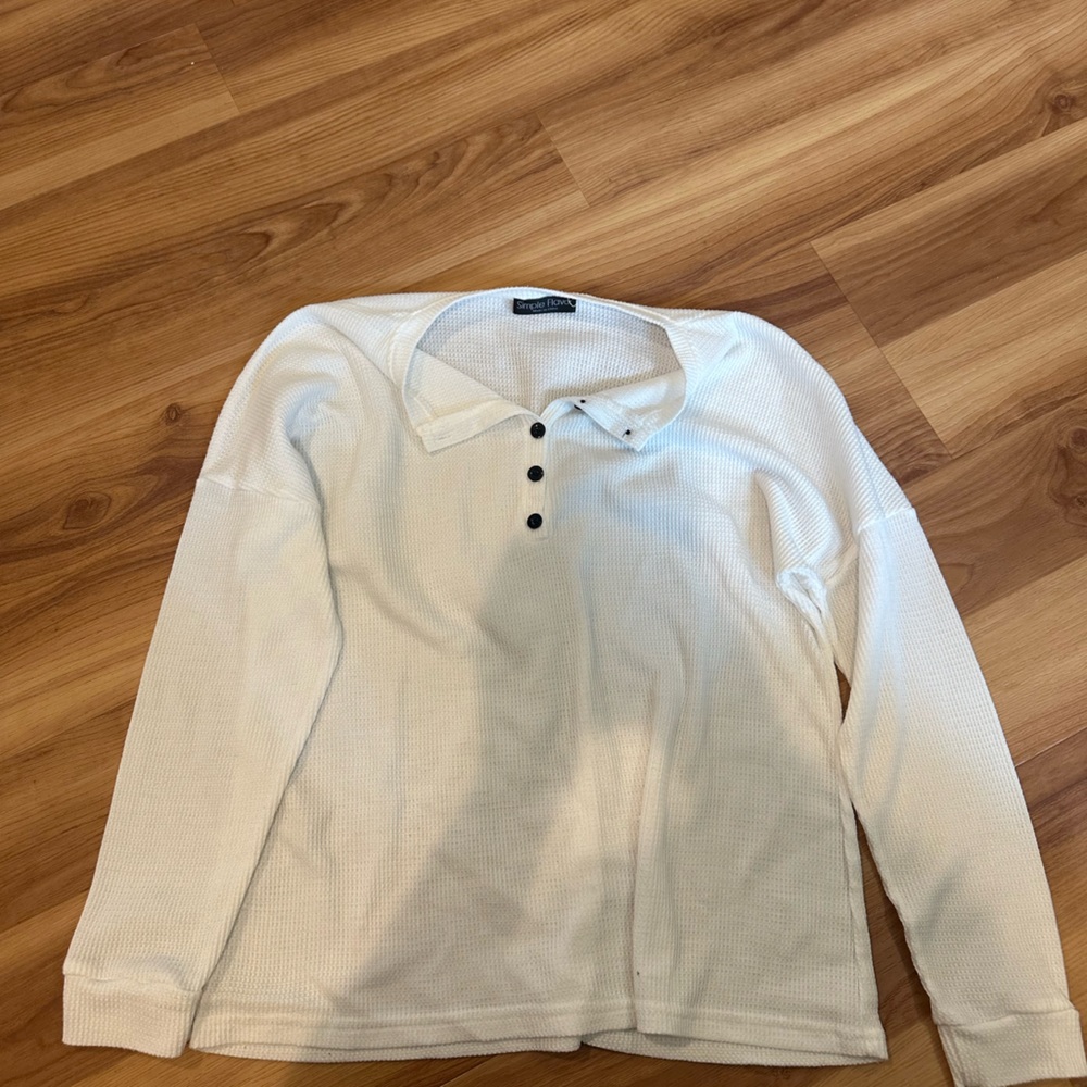 White Long Sleeve Henley Shirt